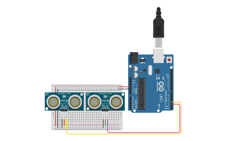 Distance Sensor Cad Model Circuit design Alternating between two distance sensors - Tinkercad