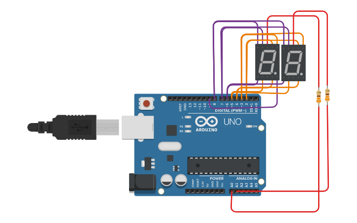 2 digit 7 segment display tinkercad