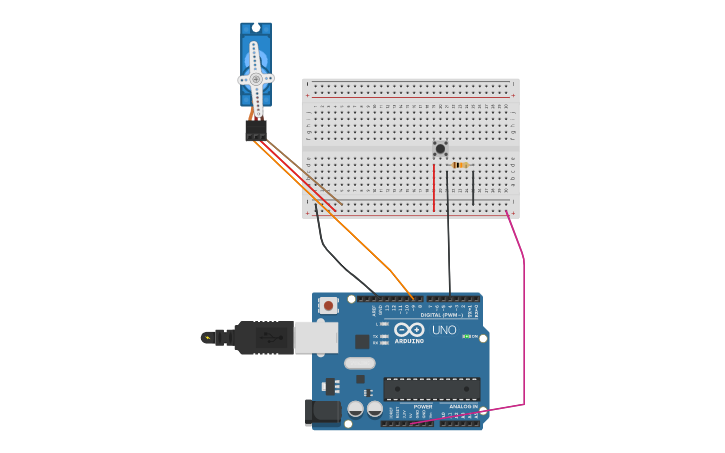 Circuit design Servo with push button v2 - Tinkercad