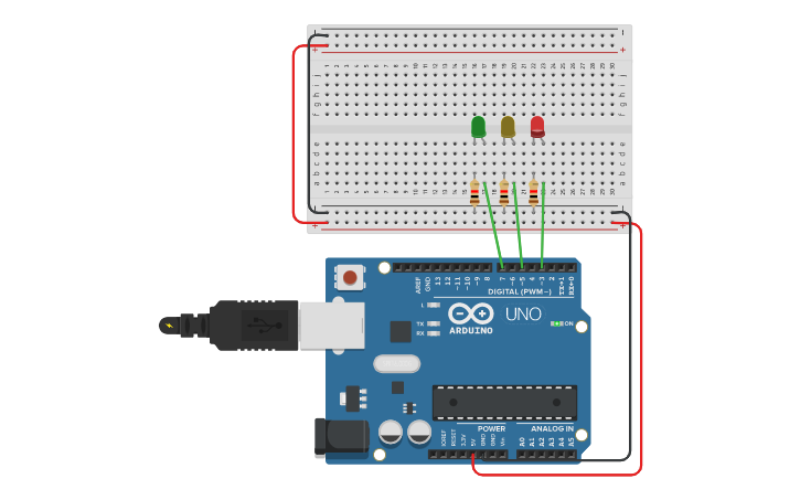 Circuit design semaforo con variables - Tinkercad