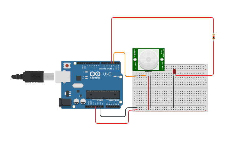 Circuit design Copy of PIR sensor with LED - Tinkercad
