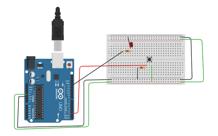 Circuit design botao led | Tinkercad