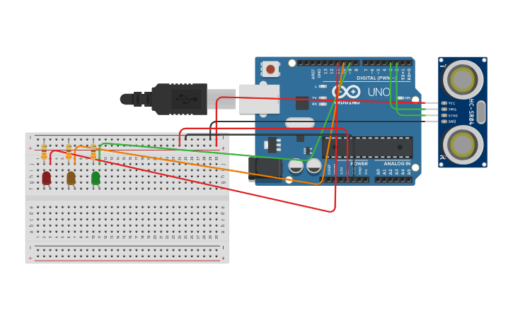 Circuit design ultrasonic sensor - Tinkercad