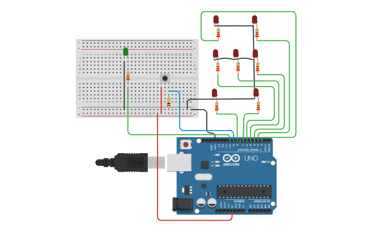 Circuit design Würfelsimulator Arduino Uno | Tinkercad