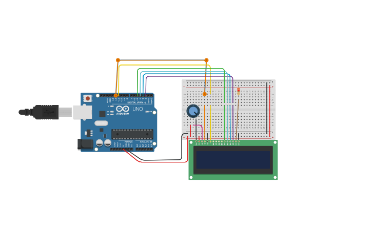 Circuit design LCD 16x2 arduino | Tinkercad