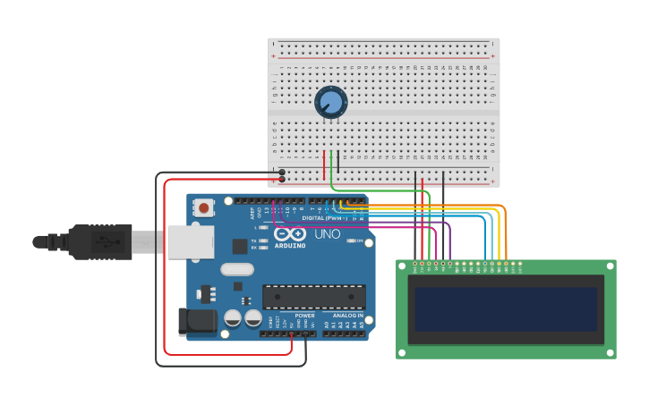 Circuit design Liquid Crystal Hello World! - Tinkercad