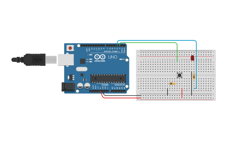 Circuit design LED + BOTÃO - Tinkercad