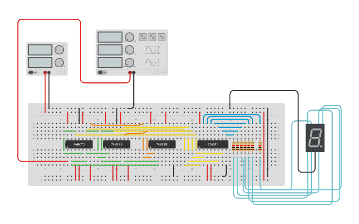 Circuit design Decade ripple counter - Tinkercad