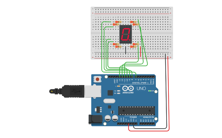 Circuit design 4.20 Een 7-segment Led display - Tinkercad