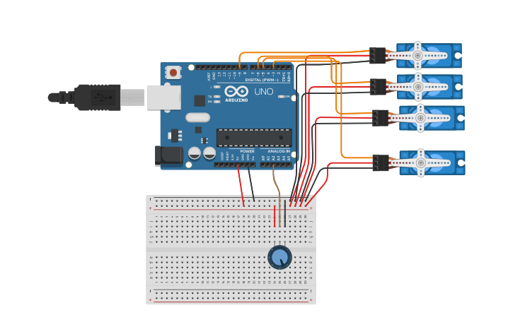 Circuit design Lab 12.3 control servo with potentiometer - Tinkercad