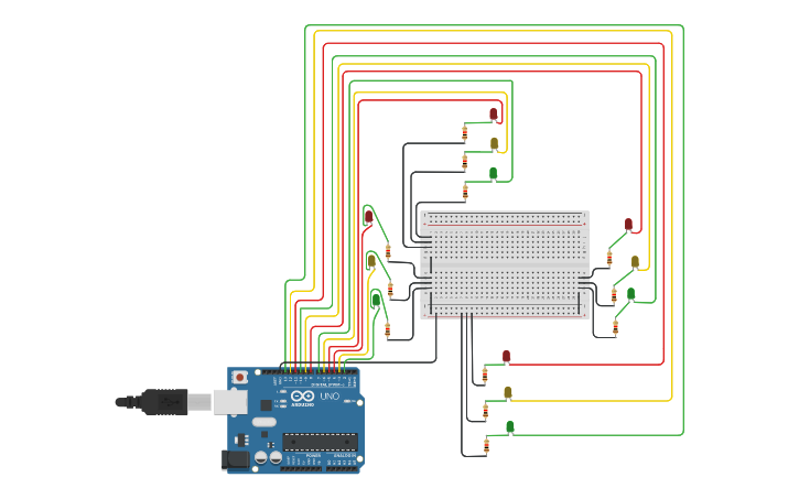 Circuit design 4 way traffic lights | Tinkercad