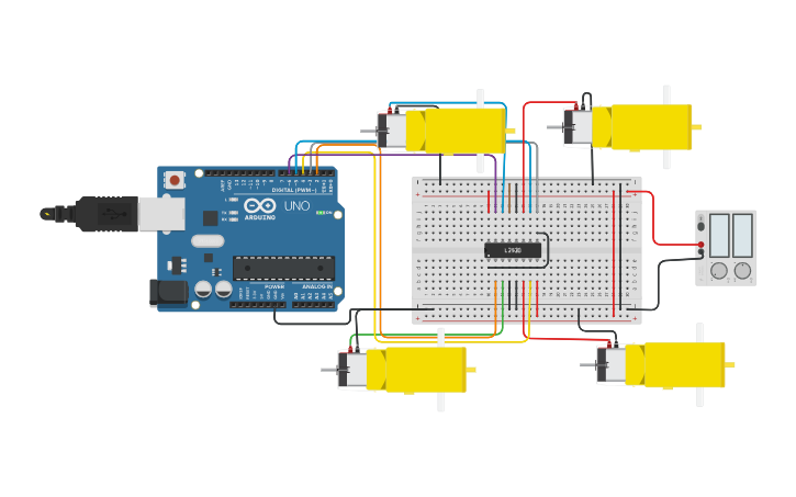 Circuit Design 4 Motores Un Solo Sentido - Tinkercad