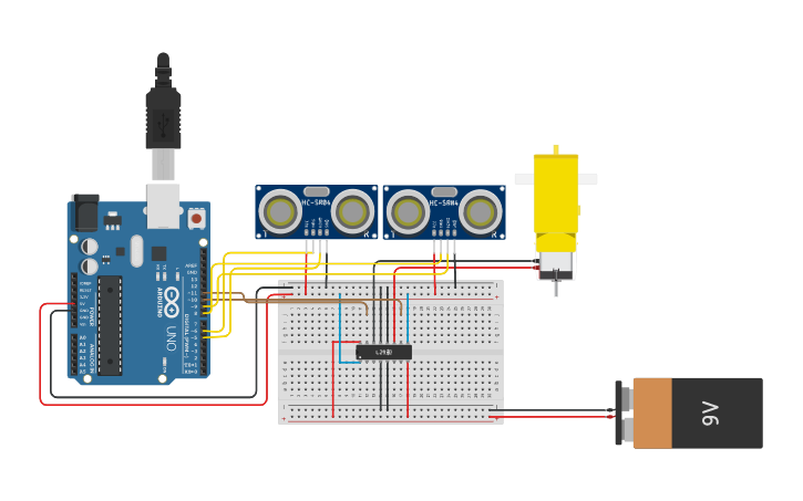 Circuit design Ultrasonic sensor - Tinkercad