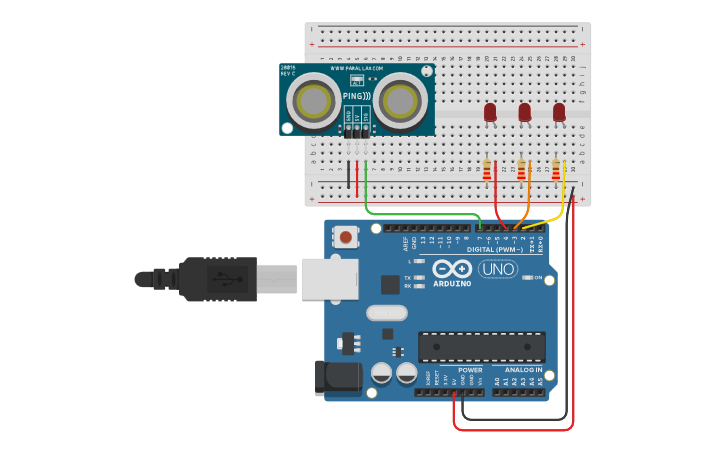 Circuit design Ultrasonidos con LEDs - Tinkercad