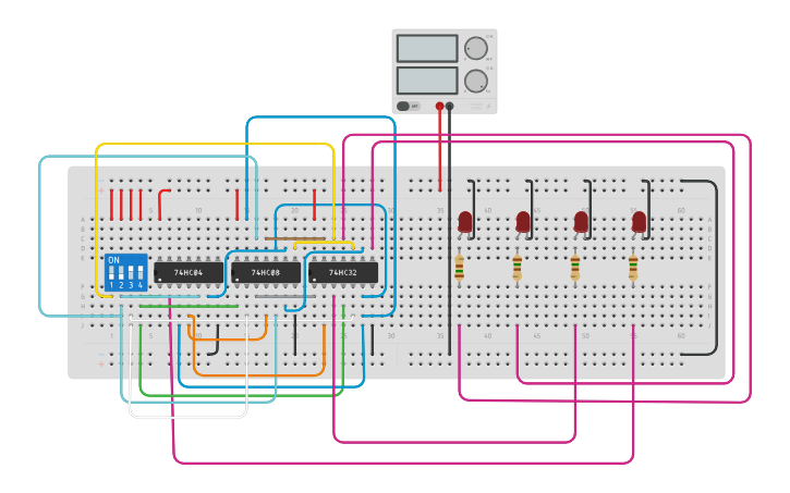 Circuit design BCD to Excess 3 Code Converter - Tinkercad