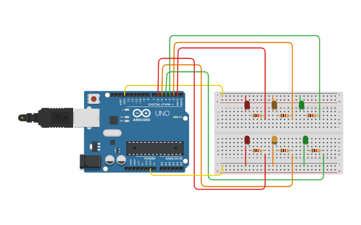Circuit design 2 way traffic light - Tinkercad
