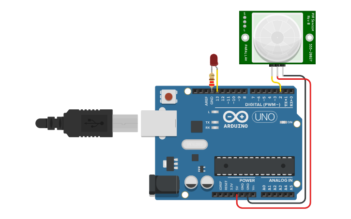 Circuit design PIR Motion Sensor with Arduino (Blocks) - Tinkercad