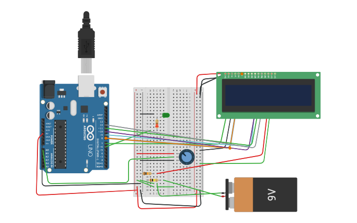 Circuit design LCD,가변저항 - Tinkercad