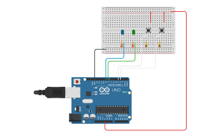 Circuit design 1.3 Doble Pulsador - Tinkercad