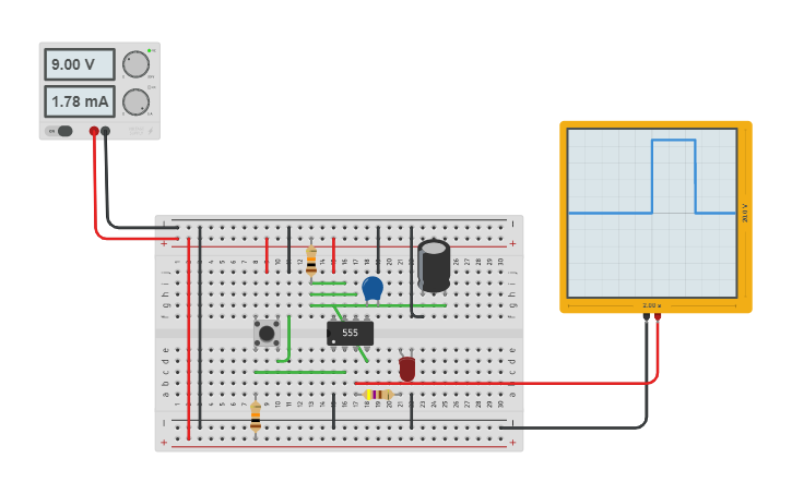 Circuit design TPN3 LM555 MONOESTABLE | Tinkercad