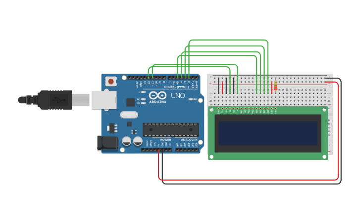 Circuit design Arduino with LCD Interface - Tinkercad image.