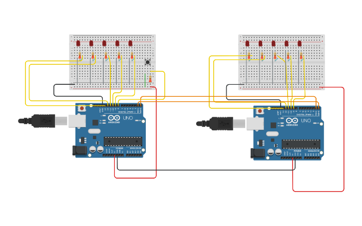 Circuit design Two Arduino's Connection with UART - Tinkercad