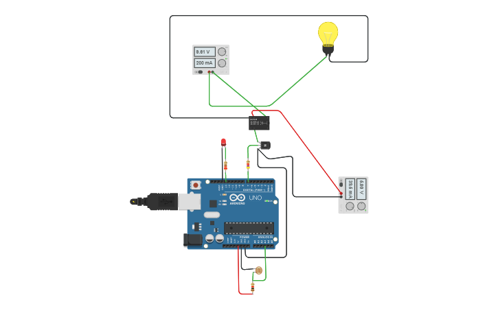 Circuit design Clase 5-Encendido de Lampara con relé - Tinkercad
