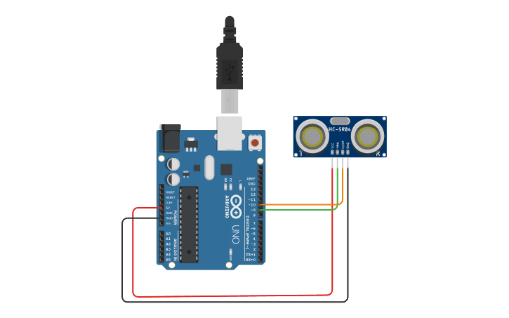 Circuit design ULTRASONIC SENSOR - Tinkercad