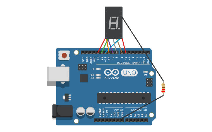 Circuit design Display Segmentos contador | Tinkercad