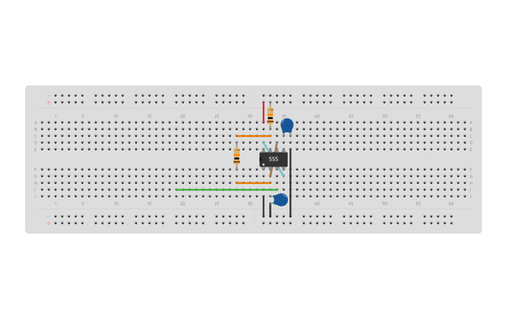 Circuit design multivibrator using IC555 - Tinkercad