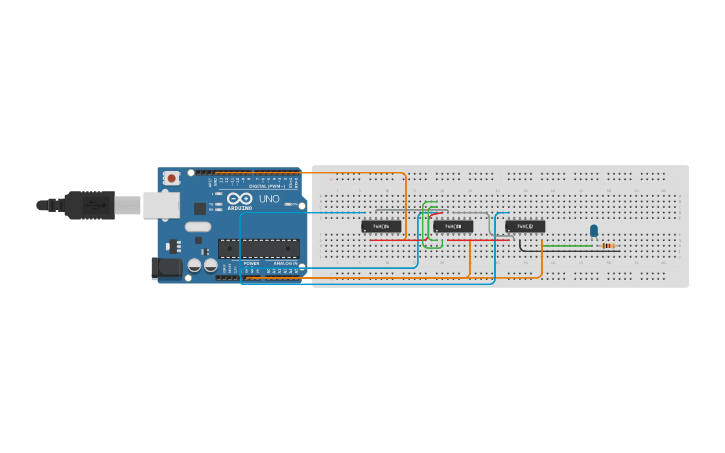 Circuit design Gerbang XNOR Arduino | Tinkercad