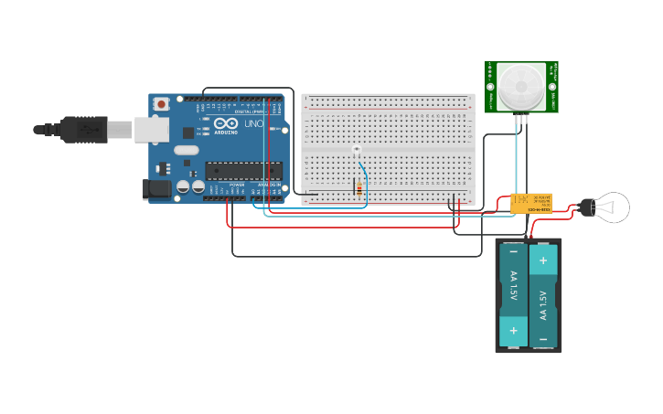 Circuit design Lâmpada que acende com sensor de presença - Tinkercad