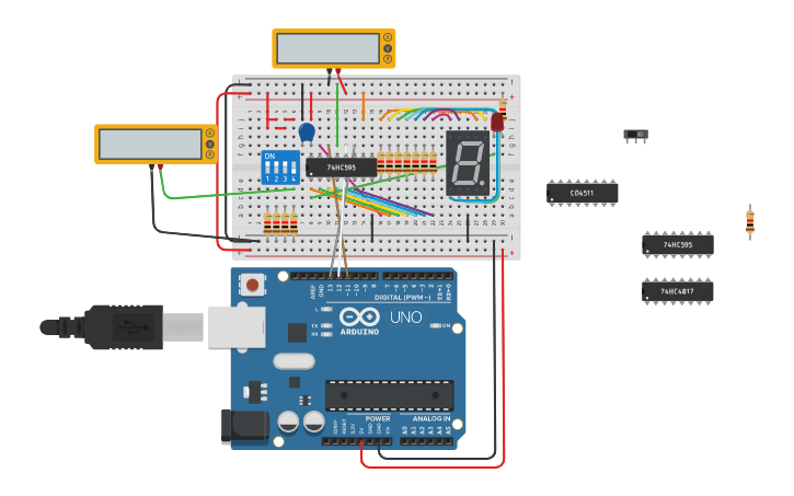 Circuit design Com ARDUINO shitf_register_hc595 - Tinkercad