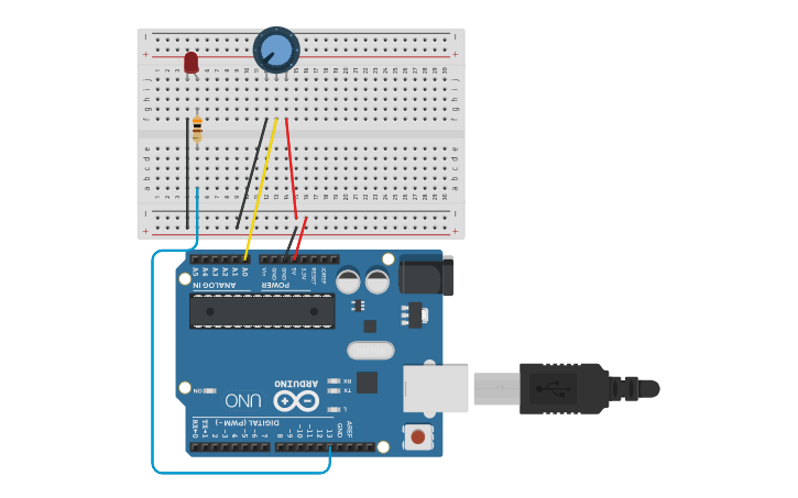 Circuit design Projeto Dimmer [Potenciometro LED (velocidade] - Tinkercad