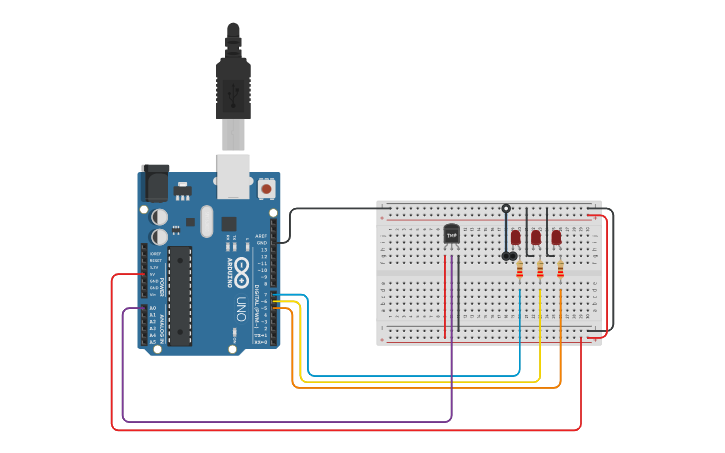 Circuit design temperature sensor arduino | Tinkercad