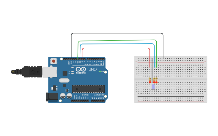 Circuit design Prática 2 - LED rgb | Tinkercad