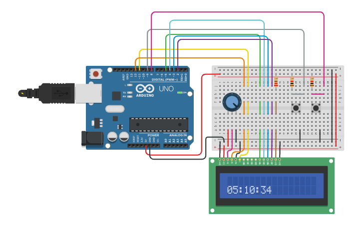 Circuit design reloj digital - Tinkercad