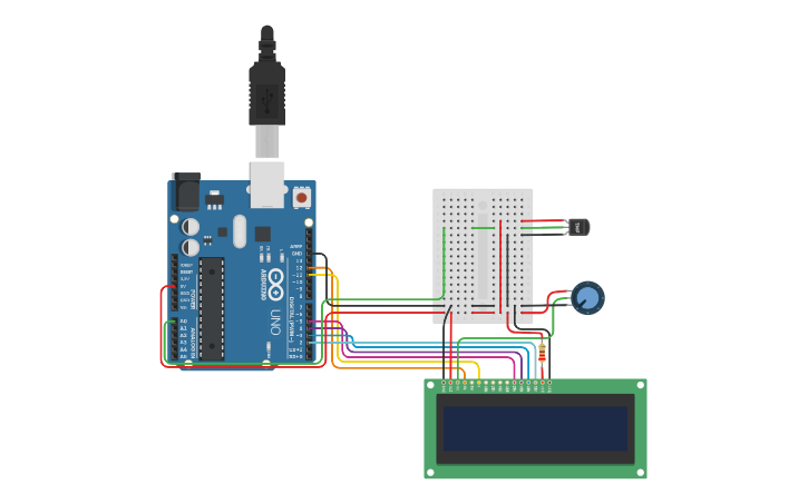 Circuit design Sensor de temperatura e LCD - Tinkercad