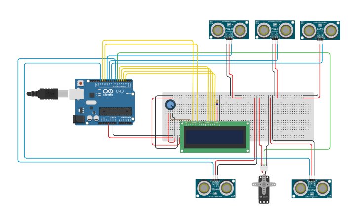 Circuit design CAR PARKING SYSTEM USING ARDUINO - Tinkercad