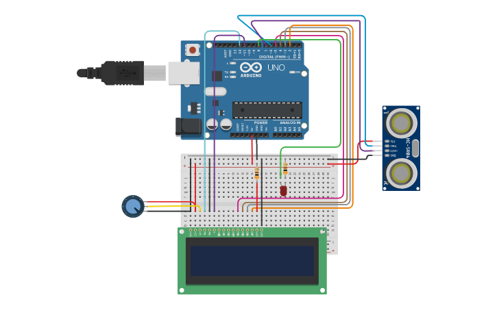 Circuit design PROJETO SENSOR ULTRASSONICO | Tinkercad