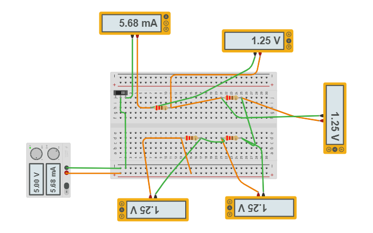 Circuit design circuito en serie de 4 resistencias | Tinkercad