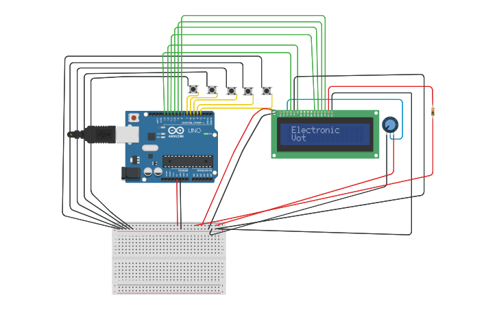 Circuit design 18BEC2024_Electronic voting machine | Tinkercad