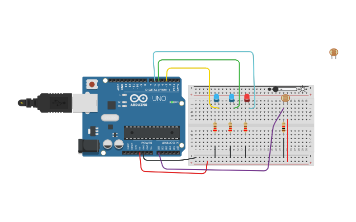 Circuit design Arduino Day - 6 Automatic Street light - Tinkercad