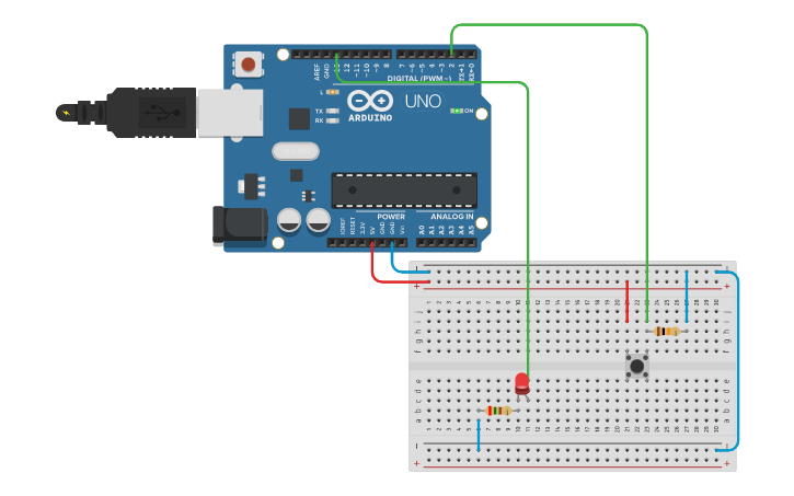 Circuit design Copy of Bouton pressoir LED 1 | Tinkercad
