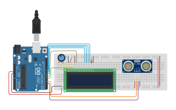 Circuit design Arduino - Distance Meter with LCD | Tinkercad