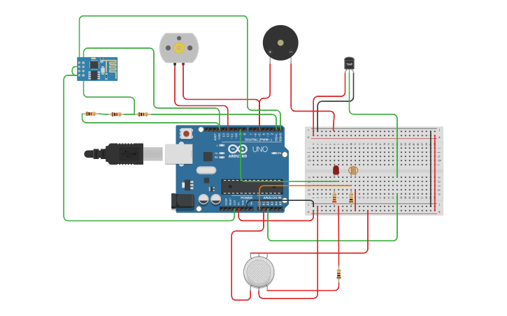 Circuit design Fire Detection Project - Tinkercad