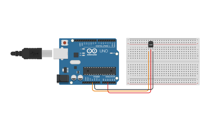 Circuit design Temperature sensor using Arduino uno - Tinkercad
