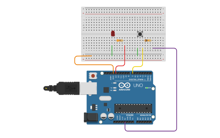 Circuit design Acender LED com Button | Tinkercad