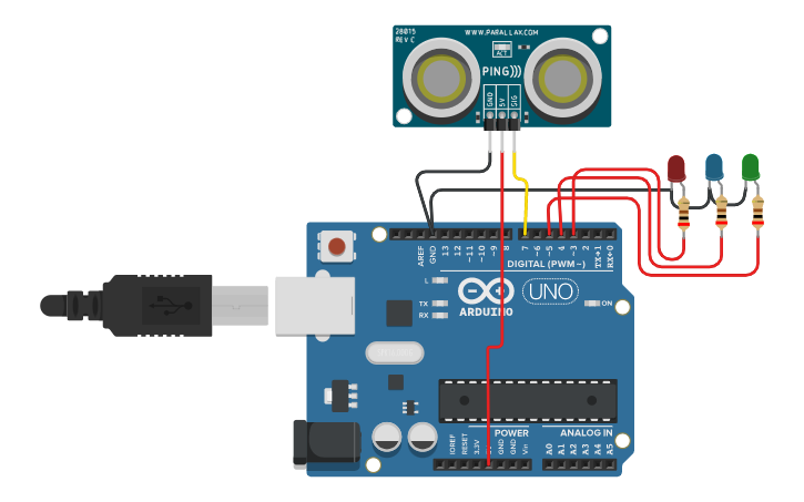 Circuit design Ultrasonic Sensor - Tinkercad
