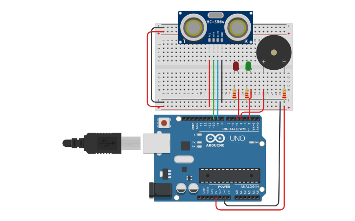 Circuit design Water Level Indicator Using Ultrasonic Sensor | Tinkercad